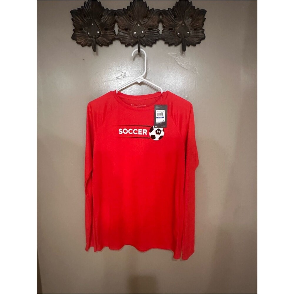 Under Armour Kids' Red 'Soccer' Long Sleeve Jersey Tee T shirt NWT size XL